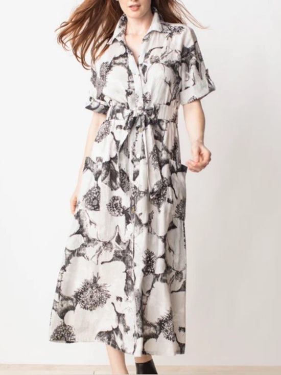 Liv By Habitat Dresses & Skirts - Floral Button-Front Maxi Shirt Dress in White and Black